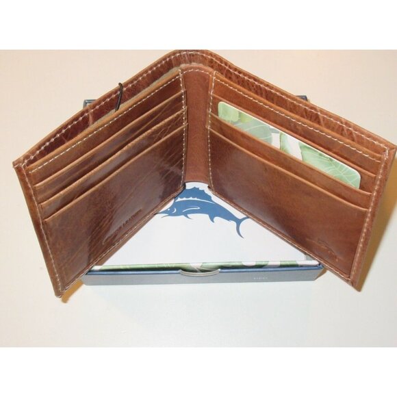 COPY - Tommy Bahama Men's Bi Fold Tan Brown Leather Wallet Card Case Bill Holde… - Picture 4 of 4